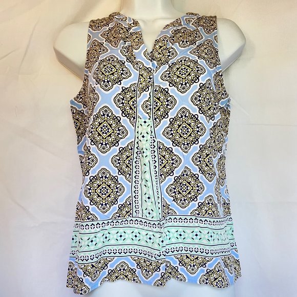 Crown & Ivy PS Sleeveless pale green and blue rayon shifty top - Picture 2 of 8